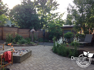 Portland back yard with pavers, fire pit and bird feeding patio in Arbor Lodge 
