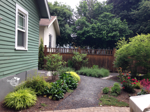 Mixed materials for Irvington hardscapes in landscape design.