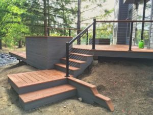 modern deck stairs and planter for modern home in West Slope Portland Oregon