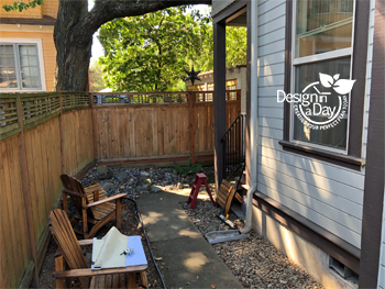 Before photo of tiny urban back yard in Buckman Neighborhood needing hardscape landscaping.