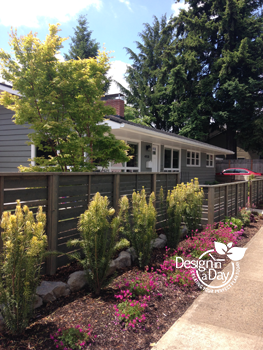 Mid Century modern landscape style is simple and colorful to accent new hardscape fence.