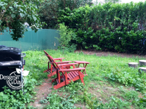 Foster Powell back yard with existing apple tree before landscape design in Portland Oregon