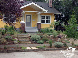 Steep sloped front yard entry landscape design solution Foster Powell Neighborhood
