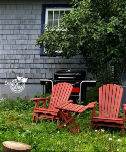 Existing Red Adirondack Chairs to use in the new backyard landscape design in Foster Powell backyard landscape design in Portland Oregon