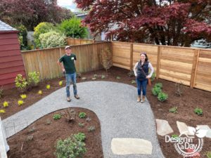 Large curve in path will allow room for Adirondack chairs in Laurelhurst neighborhood backyard.