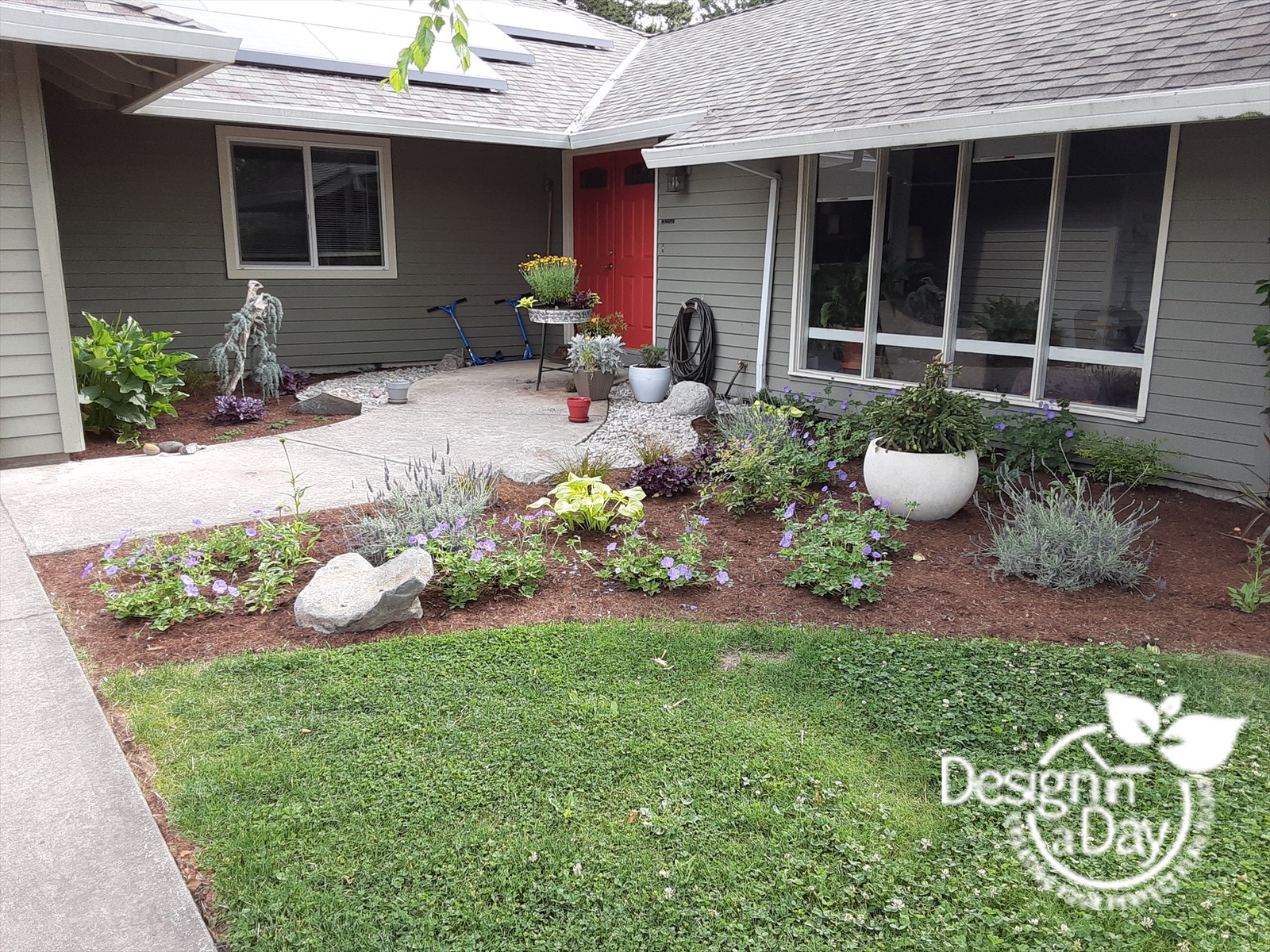 Portland affordable landscaping integrating existing plants.