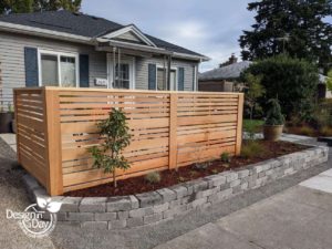 front yard privacy screen for Kenton front yard is a pattern of wood boards 
