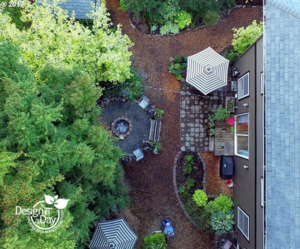 Crushed rock firepit patio makes for affordable landscaping in this N. Portland backyard.